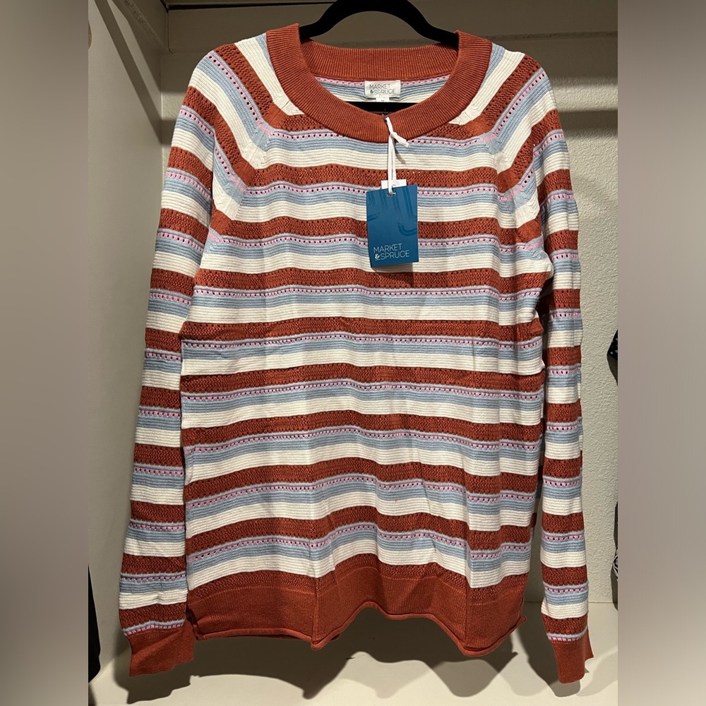NWT Market & Spruce Women's Multicolor Striped Textured LS Pullover Sweater M